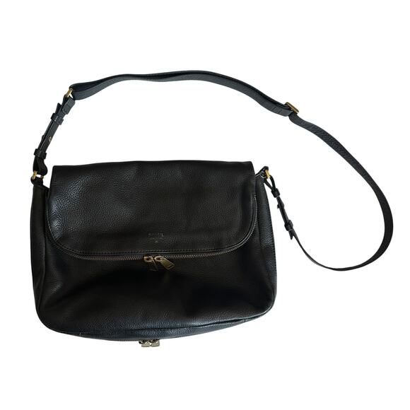 Fossil Handbags - Fossil Black Leather Foldover Zip Around Bag Pebbled Flap Purse Boho Slouchy